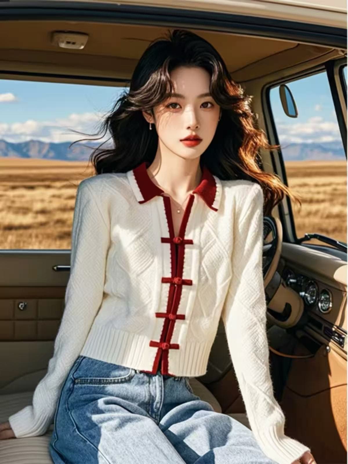 새로운 중식 국풍 패치워크 색상 니트 스웨터 스웨터 여자 2026 새로운 초기 가을 고급 센스 슈퍼 잘 생긴 맨위 상세 이미지 2