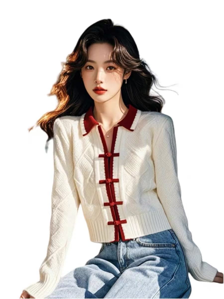 새로운 중식 국풍 패치워크 색상 니트 스웨터 스웨터 여자 2026 새로운 초기 가을 고급 센스 슈퍼 잘 생긴 맨위 상세 이미지 5