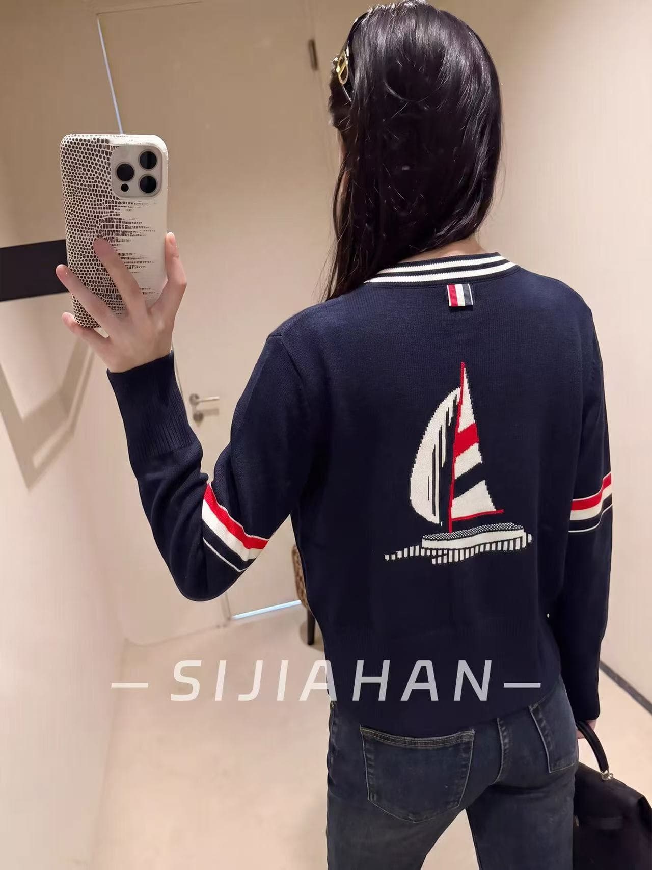 생각하기 지아 한 레트로 학원 스타일 스트라이프 배색 V넥 니트 오픈 가디건 여성 2026 년 봄 가을 루즈핏 스웨터 코트 상세 이미지 2