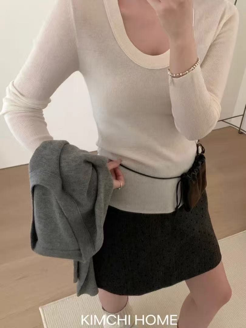 48 지점 양모 높음 제품 익스트림 제인 u 칼라 긴팔 몸매 가꾸기 스웨터 기본 셔츠 26 가을 겨울 계속 이미지 3