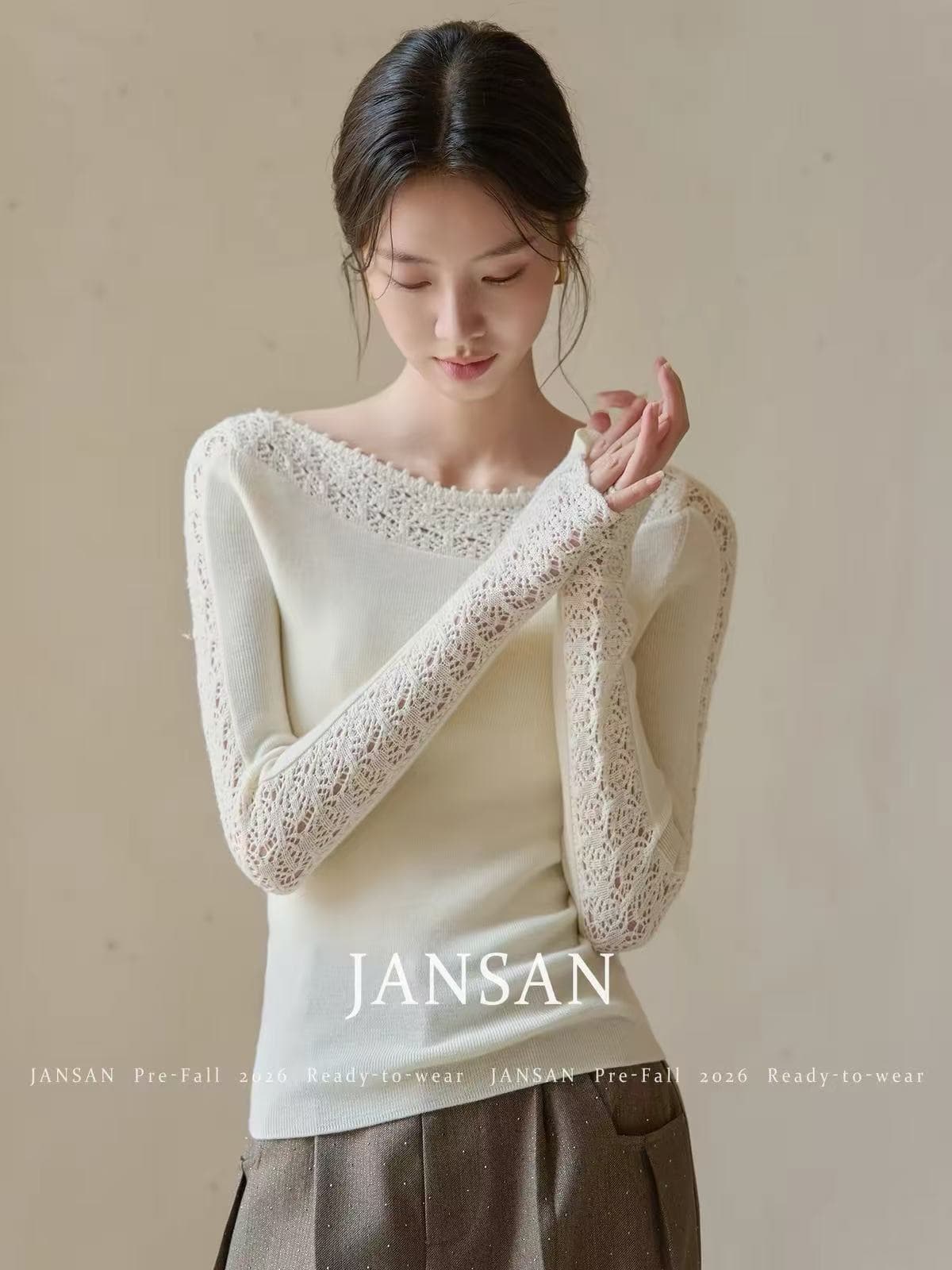 보기 셔츠 jansan 독일 양쯔강 실 약화 된 전체 양모 보트넥 자수 홀로우 아웃 만나는 니트 스웨터 맨위 이미지 3
