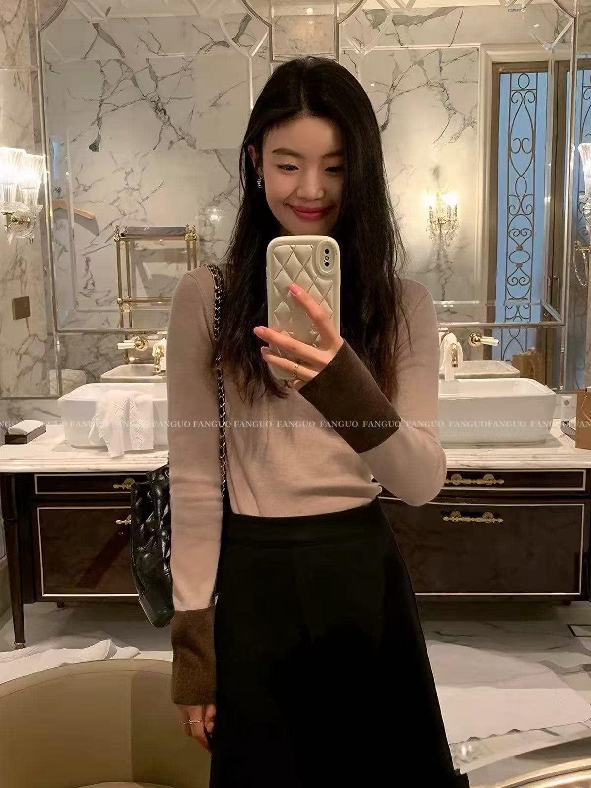 스택 착용 명수 외국 가스 작은 대중 디자인 센스 배색 양모 니트 스웨터 몸매 가꾸기 기본 셔츠 여성 이미지 2