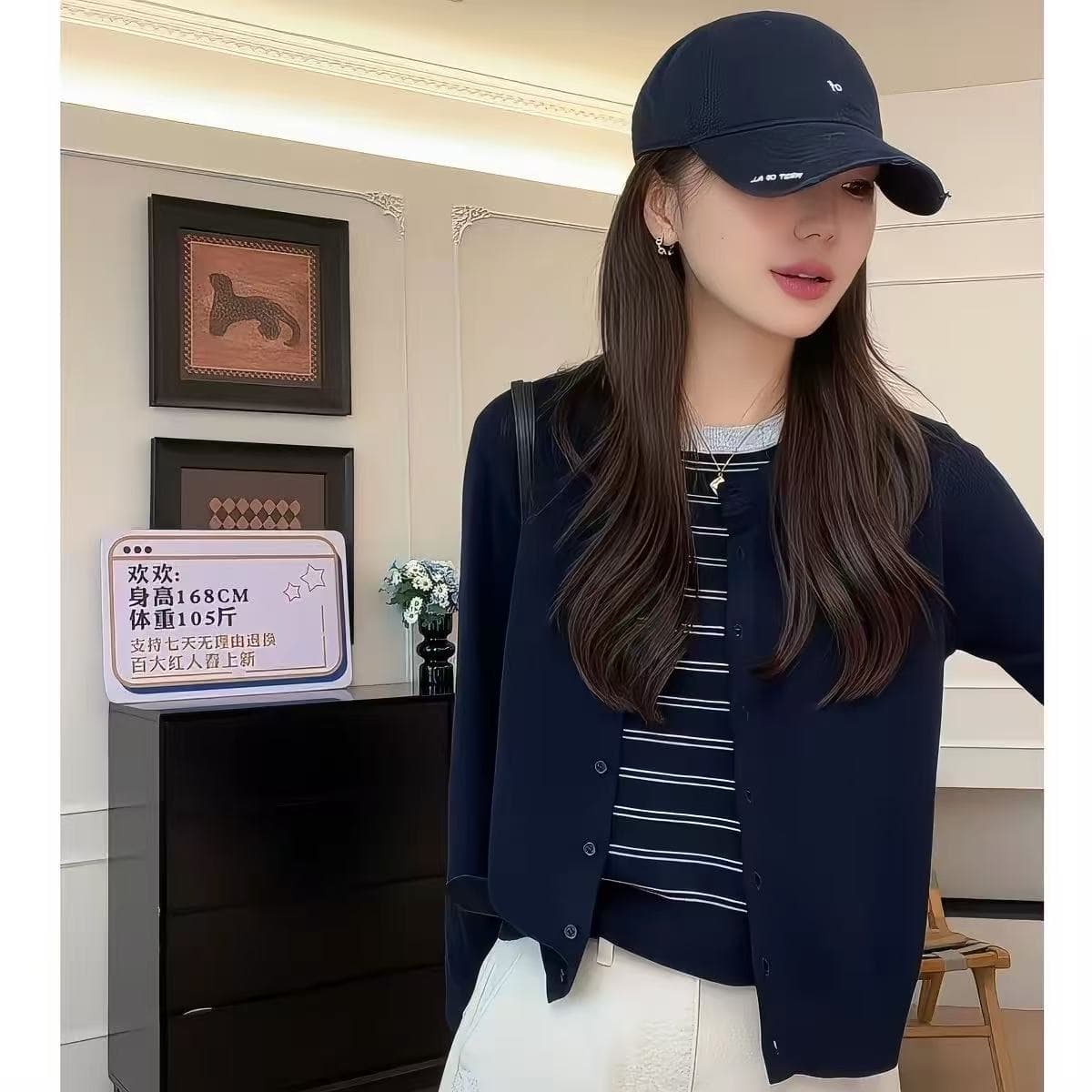 페이크 레이어드 스트라이프 긴팔 니트 스웨터 여성 가을 새로운 부드러운 바람 품격 루즈핏 다용도 캐주얼 만나는 맨위 이미지 5