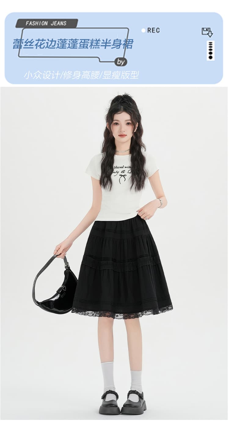 실사 발레 바람 레이스 레이스 케이크 반신 스커트 여성 봄 여름 달콤함 하이웨이스트 한 마디 중간 스커트 화이트 미니 스커트 상세 이미지 1