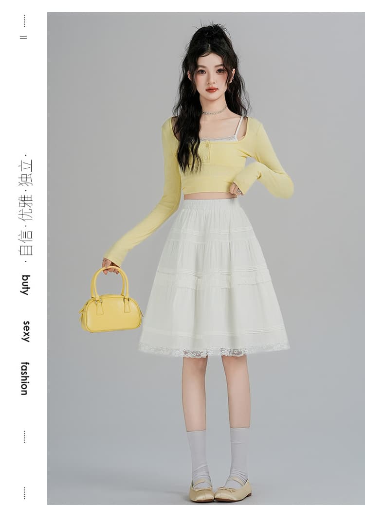 실사 발레 바람 레이스 레이스 케이크 반신 스커트 여성 봄 여름 달콤함 하이웨이스트 한 마디 중간 스커트 화이트 미니 스커트 상세 이미지 24