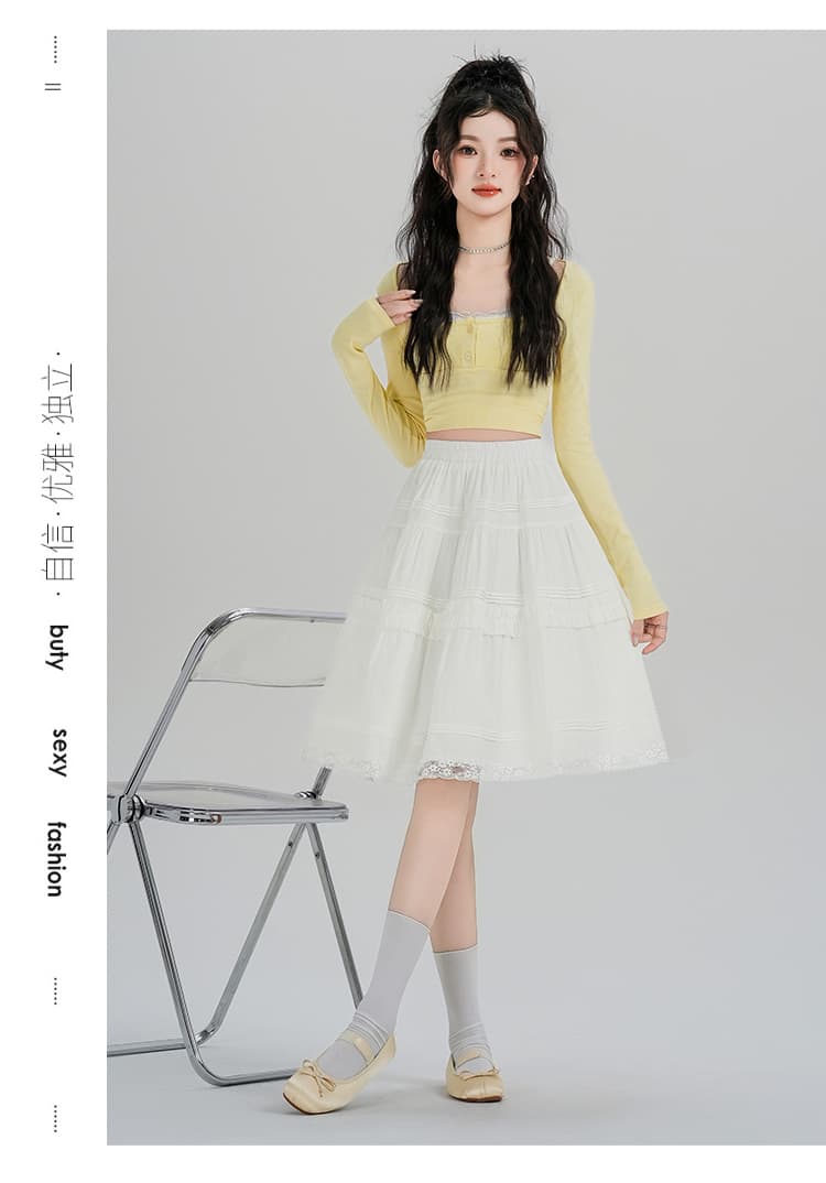 실사 발레 바람 레이스 레이스 케이크 반신 스커트 여성 봄 여름 달콤함 하이웨이스트 한 마디 중간 스커트 화이트 미니 스커트 상세 이미지 29