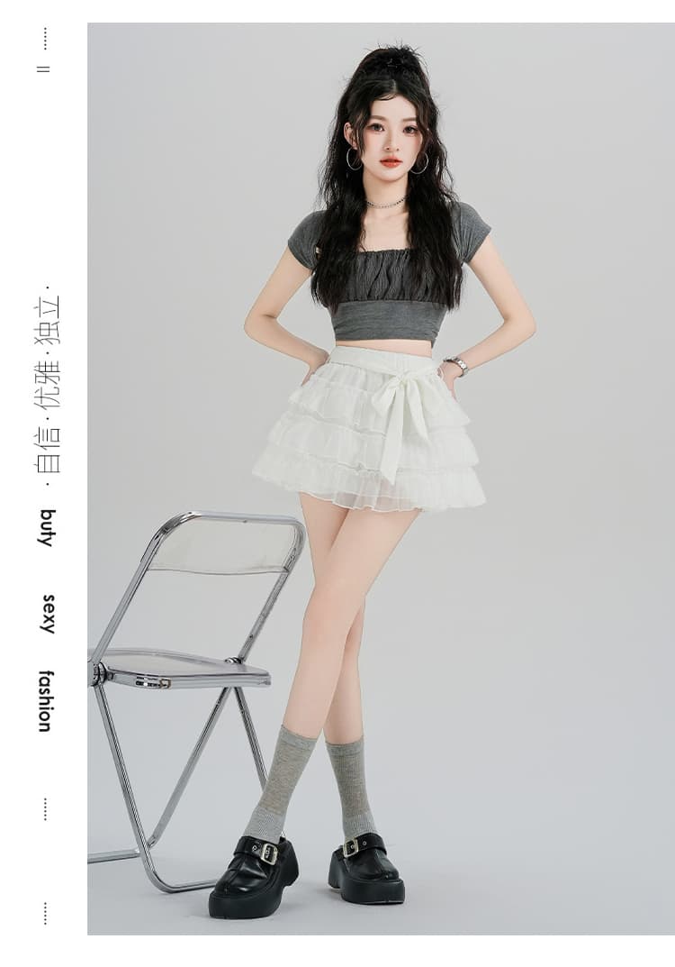 실사 달콤한 스타일 나비 넥타이 케이크 반신 스커트 여성 새로운 소녀 센스 노출 방지 한 마디 퍼프 미니 스커트 상세 이미지 39