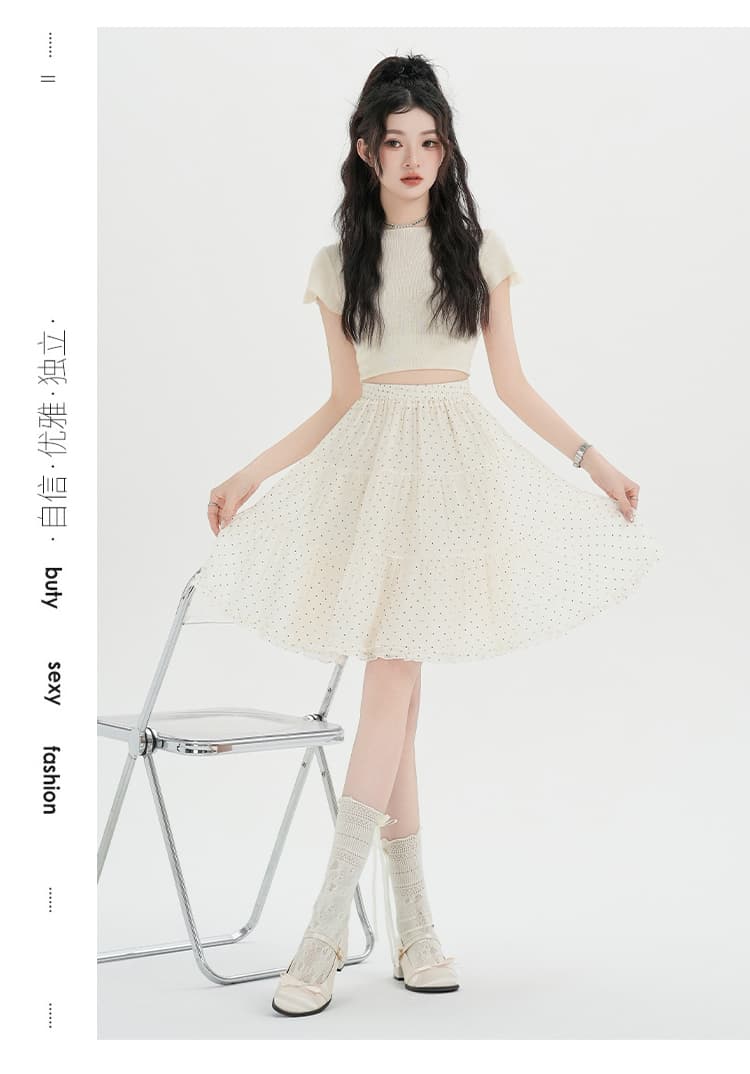 실사 레트로 도트 무늬 반신 스커트 여성 봄 여름 새로운 슬림해 보이는 A라인 스커트 프릴 패치워크 5 점 케이크 중간 스커트 상세 이미지 32