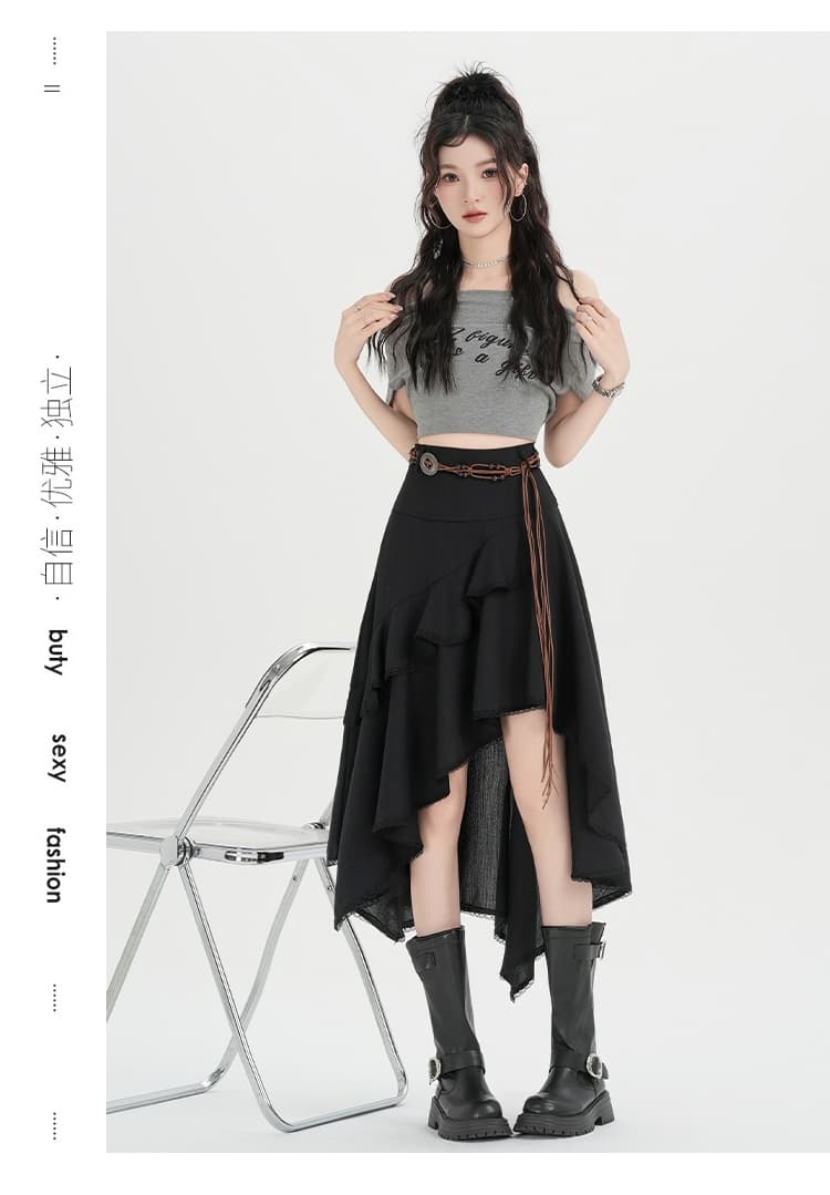 실사 2026 봄 여름 새로운 유럽 만약 바람 하이웨이스트 불규칙 프릴 반신 스커트 여성 휴가 케이크 롱 스커트 상세 이미지 22