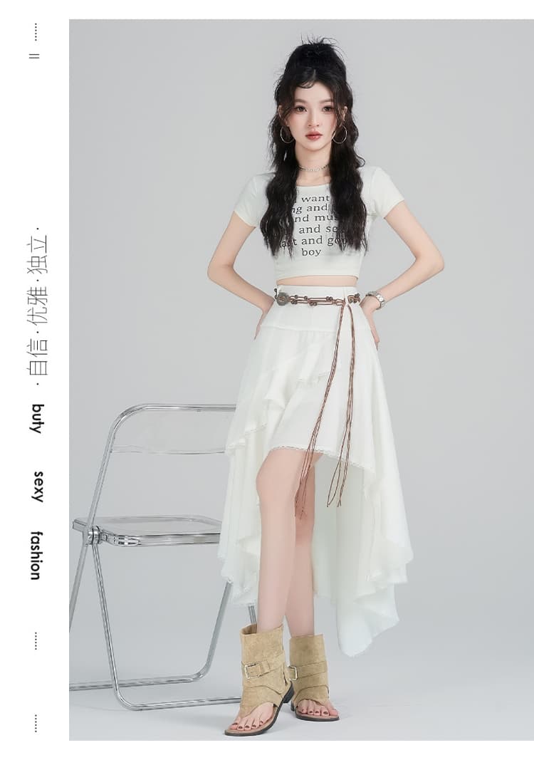 실사 2026 봄 여름 새로운 유럽 만약 바람 하이웨이스트 불규칙 프릴 반신 스커트 여성 휴가 케이크 롱 스커트 상세 이미지 32