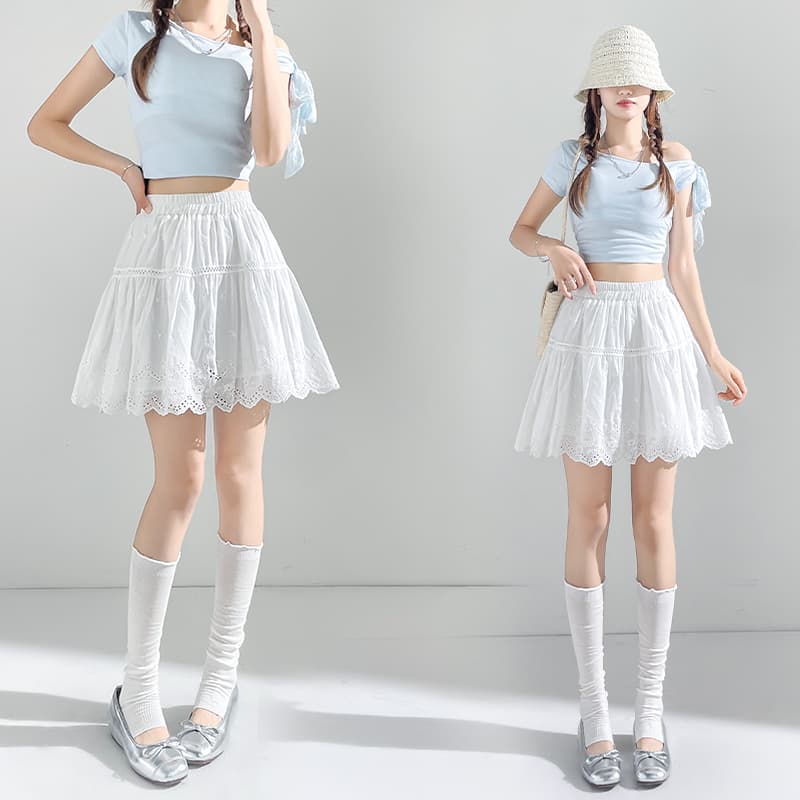실사 레트로 레이스 화이트 반신 스커트 여름 여성 2026 새로운 레이스 홀로우 아웃 한 마디 하이웨이스트 다용도 치마 단어 이미지 2