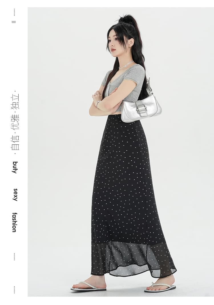 실사 프랑스식 도트 무늬 쉬폰 진자 타이트 스커트 반신 스커트 품격 부드러운 바람 다용도 슬림해 보이는 캐주얼 인어 꼬리 롱 스커트 상세 이미지 24