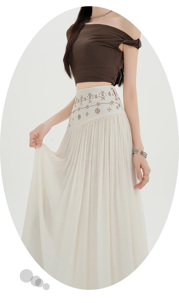 실사 핫픽스 플리츠 반신 스커트 여성 여름 하이웨이스트 슬림해 보이는 캐주얼 도루 센스 한 마디 롱 스커트 면 린넨 큰 진자 우산 치마 상세 이미지 35