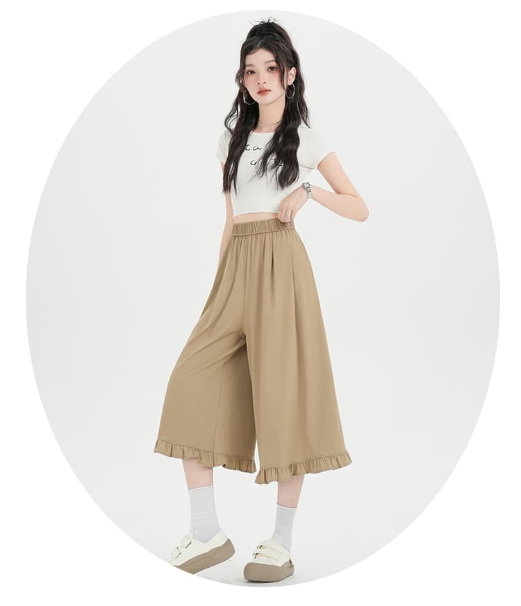 실사 하이웨이스트 프릴 와이드 레깅스 바지 도루 센스 얼음 실크 루즈핏 슬림해 보이는 캐주얼 바지 미니멀리즘 다용도 8 점 바지 상세 이미지 19