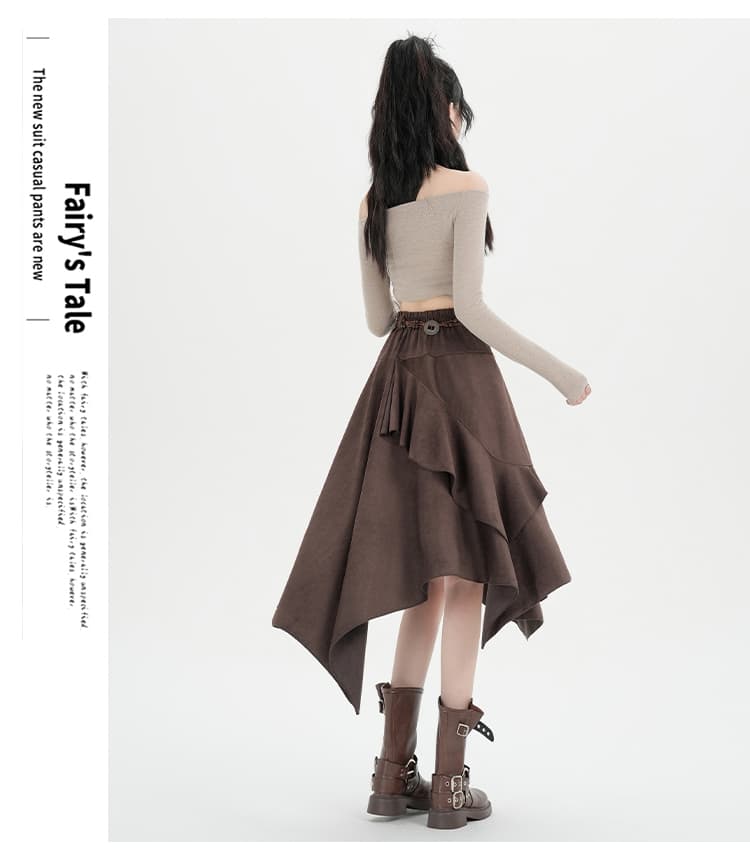 실사 아름다움 라드. 바람이 아닙니다. 규칙 반신 스커트 여성 사슴 캐시미어 한 마디 빅 플레어 스커트 레트로 하이웨이스트 슬림해 보이는 중간 길이 스커트 상세 이미지 33