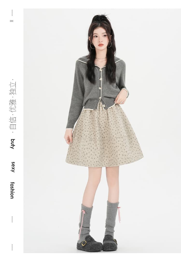 실사 꽃무늬 모직 패치워크 미니 스커트 여성 가을 겨울 새로운 하이웨이스트 슬림해 보이는 A라인 스커트 품격 다용도 반신 스커트 상세 이미지 13