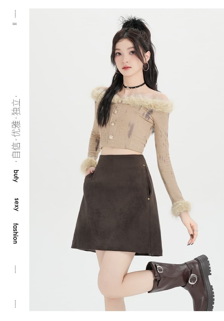 실사 2026 레트로 하이웨이스트 품격 스웨이드 원단 한 마디 반신 스커트 여성 가을 겨울 새로운 다용도 타이트 스커트 미니 스커트 상세 이미지 20