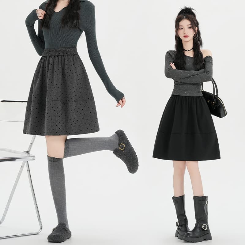 실사 모직 꽃밭 반신 스커트 여성 가을 겨울 허리밴드 품격 다용도 표지 넓적 다리 우산 치마 디자인 센스 한 마디 중간 스커트 이미지 2