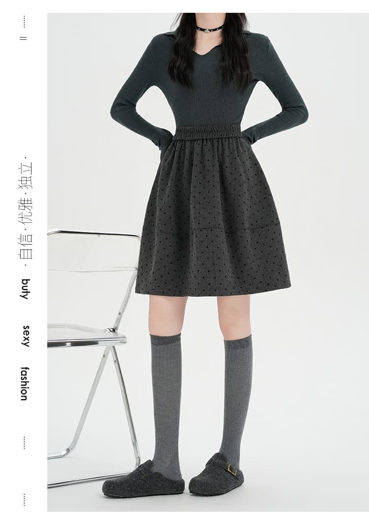 실사 모직 꽃밭 반신 스커트 여성 가을 겨울 허리밴드 품격 다용도 표지 넓적 다리 우산 치마 디자인 센스 한 마디 중간 스커트 상세 이미지 31