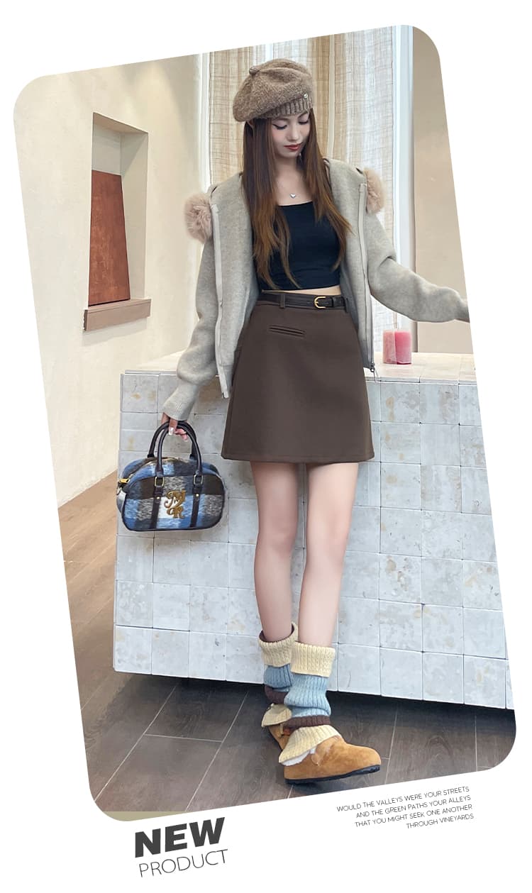 실사 회색 모직 반신 스커트 여성 하이웨이스트 슬림해 보이는 한 마디 모직 반 스커트 노출 방지 작은 키 타이트 스커트 미니 스커트 상세 이미지 15