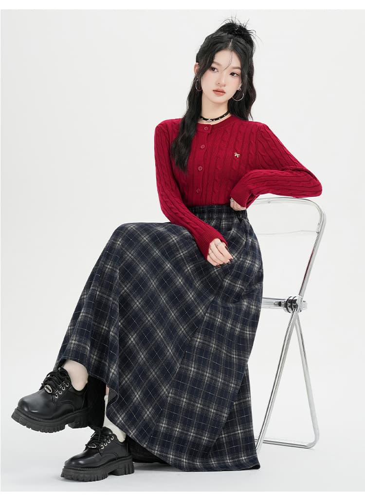 실사 가을 겨울 레트로 연삭 털 체크무늬 한 마디 큰 진자 반신 스커트 하이웨이스트 슬림해 보이는 중간 길이 치마 우산 치마 반 스커트 상세 이미지 33