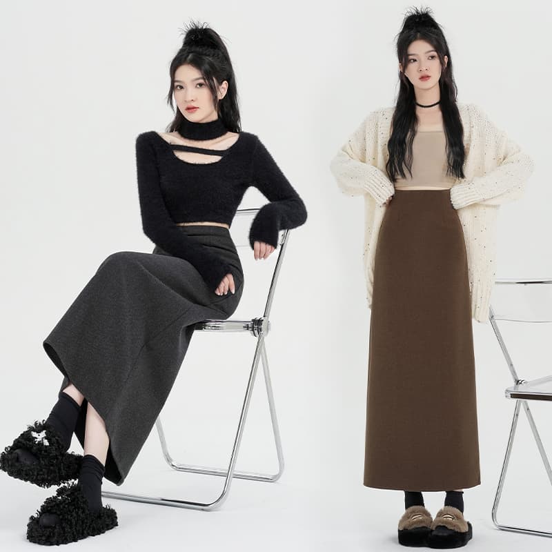 실사 스트레이트 모직 반신 스커트 여성 가을 겨울 2026 하이웨이스트 A라인 스커트 중간 길이 반 스커트 치마 타이트 스커트 트렌디 이미지 2