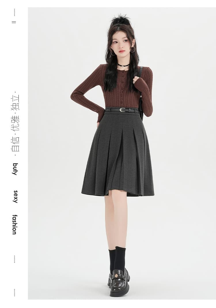 실사 회색 모직 레트로 플리츠 반신 스커트 여성 가을 겨울 새로운 하이웨이스트 한 마디 5 점 중간 스커트 정장 치마 상세 이미지 24