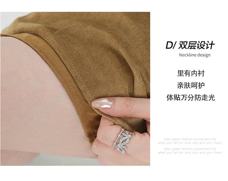 실사 사슴 캐시미어 불규칙 주름 한 마디 반 스커트 여성 2026 가을 겨울 새로운 레트로 루즈핏 다용도 중간 길이 스커트 상세 이미지 11