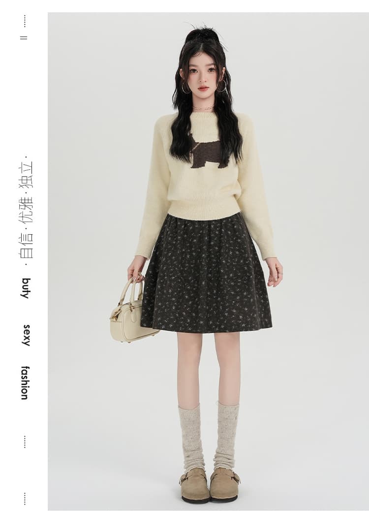 실사 레트로 학원 스타일 꽃무늬 반신 스커트 여성 가을 새로운 허리밴드 다용도 한 마디 중간 길이 우산 치마 상세 이미지 27