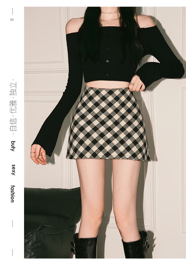 실사 한 부서 핫걸 체스 판 그리드 반신 스커트 여성 가을 겨울 새로운 하이웨이스트 슬림해 보이는 타이트 스커트 치마 한 마디 미니 스커트 상세 이미지 32