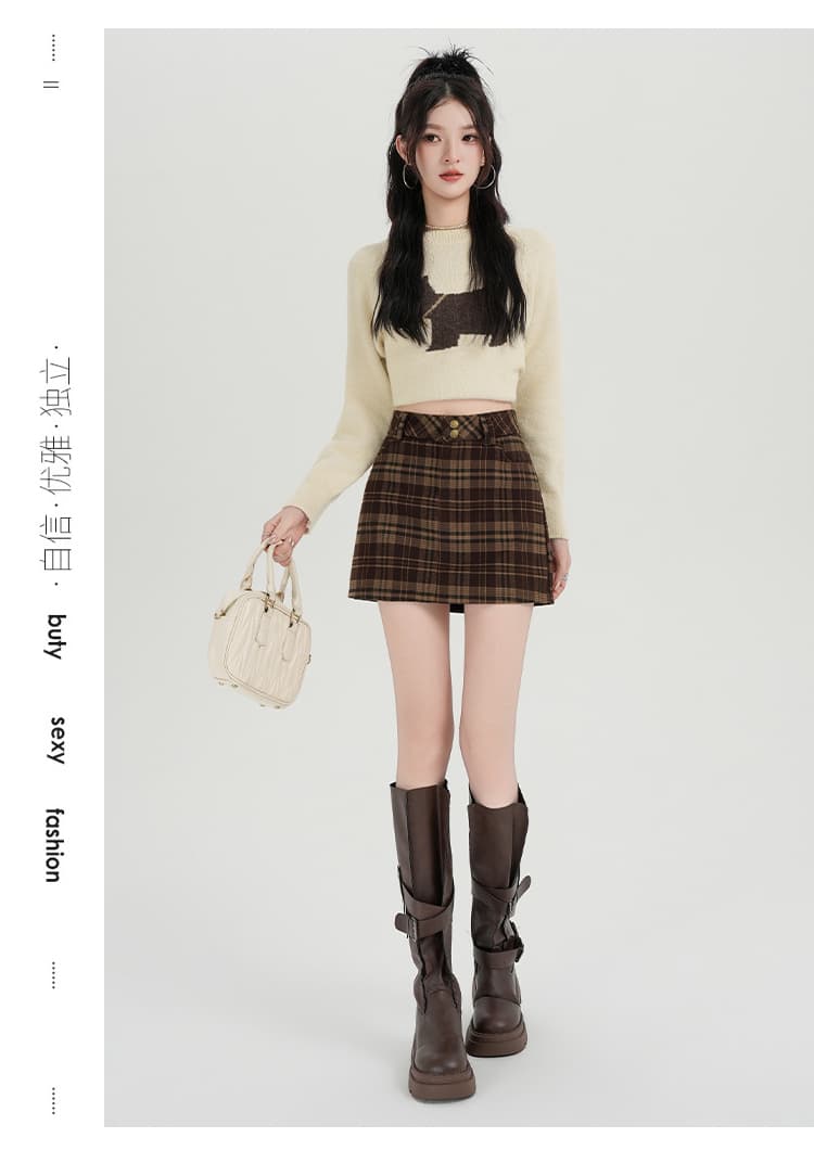 실사 레트로 체크무늬 모직 반신 스커트 여성 가을 겨울 2026 새로운 작은 키 하이웨이스트 한 마디 핫걸 타이트 스커트 상세 이미지 17