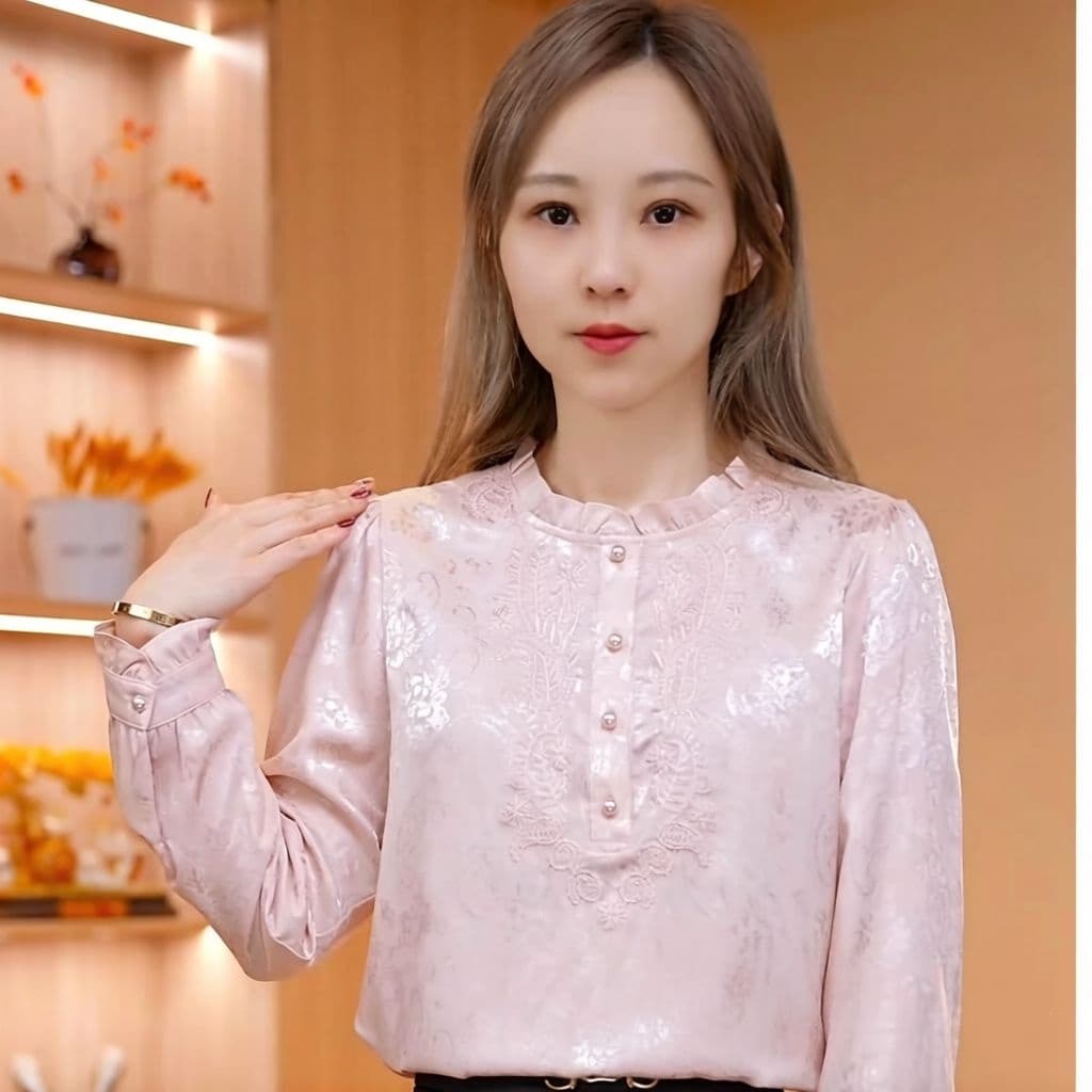 2026 새로운 새틴 자수 자카드 긴팔 셔츠 봄 드레스 새로운 외국 가스 고귀한 작은 셔츠 패션 외국 가스 맨위 상세 이미지 2