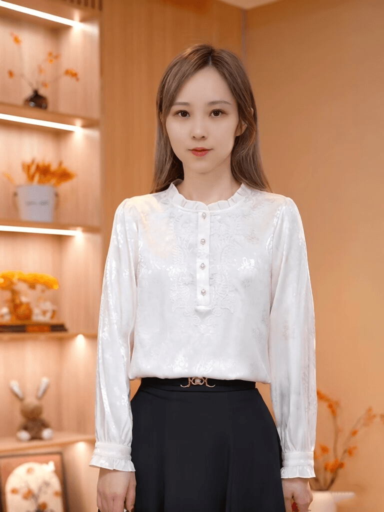2026 새로운 새틴 자수 자카드 긴팔 셔츠 봄 드레스 새로운 외국 가스 고귀한 작은 셔츠 패션 외국 가스 맨위 상세 이미지 6