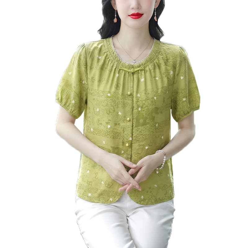 패션 민족 스타일 단추 여성 셔츠 여름 새로운 루즈핏 표지 고기 슬림해 보이는 맨위 품격 다용도 프린트 셔츠 이미지 6