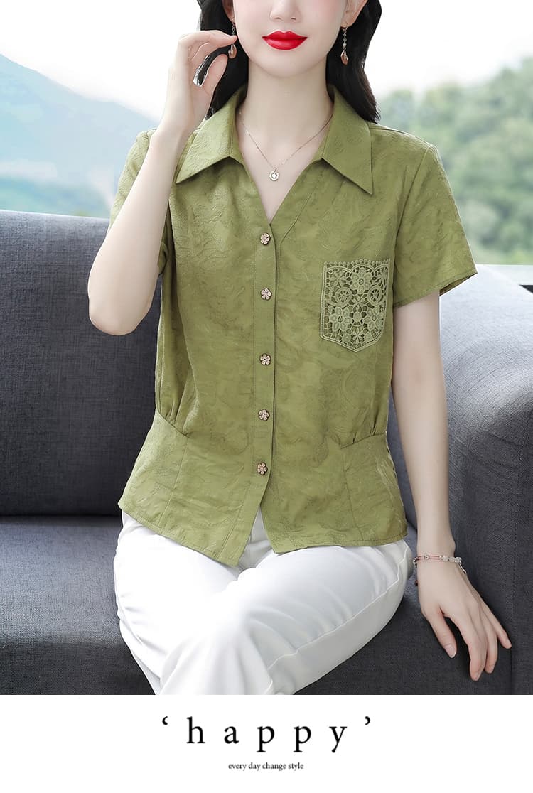 2026 새로운 엄마 여름 드레스 폴로 칼라 라이 경기 서울 셔츠 중년 여성 외국 가스 얇은 스타일 반팔 주간 실크 맨위 상세 이미지 15