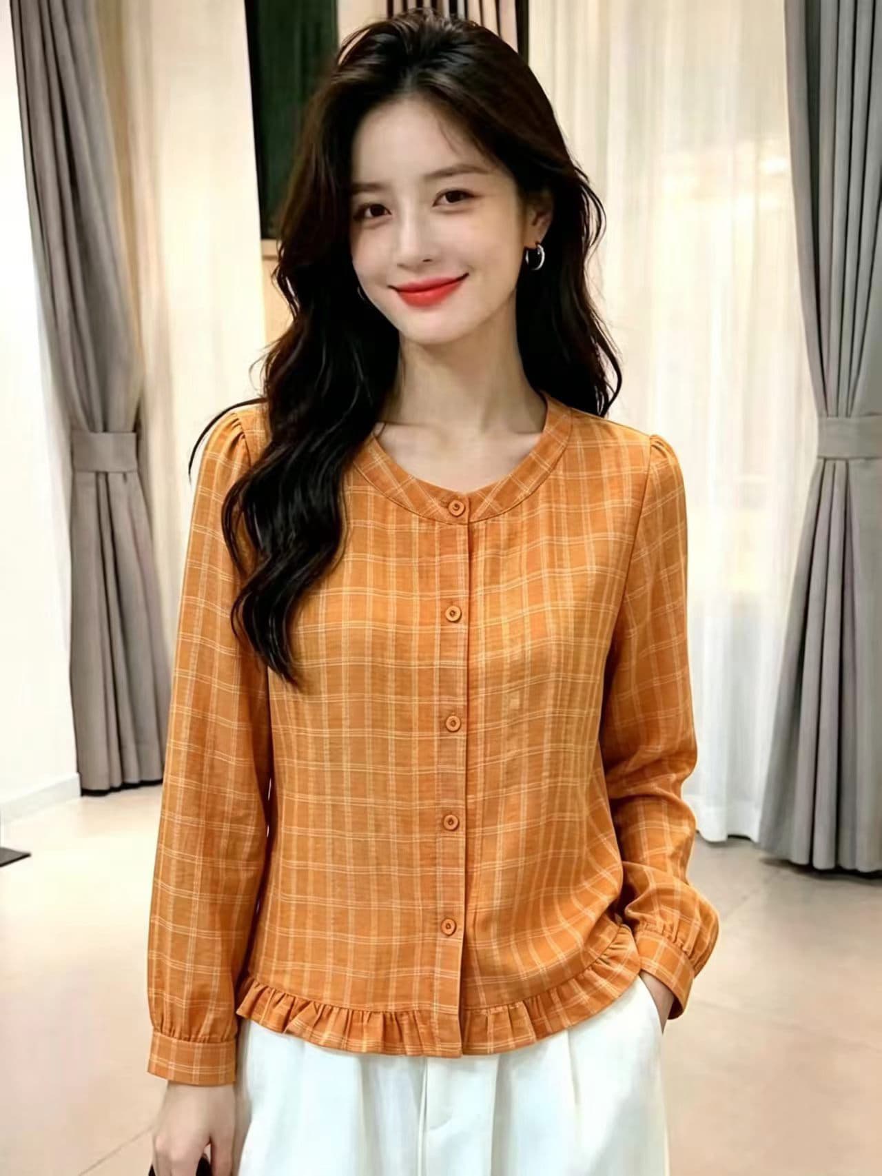 패션 여성 셔츠 2026 가을 새로운 외국 가스 슬림해 보이는 연령 감소 디자인 센스 목이버섯 레이스 다용도 긴팔 셔츠 이미지 2