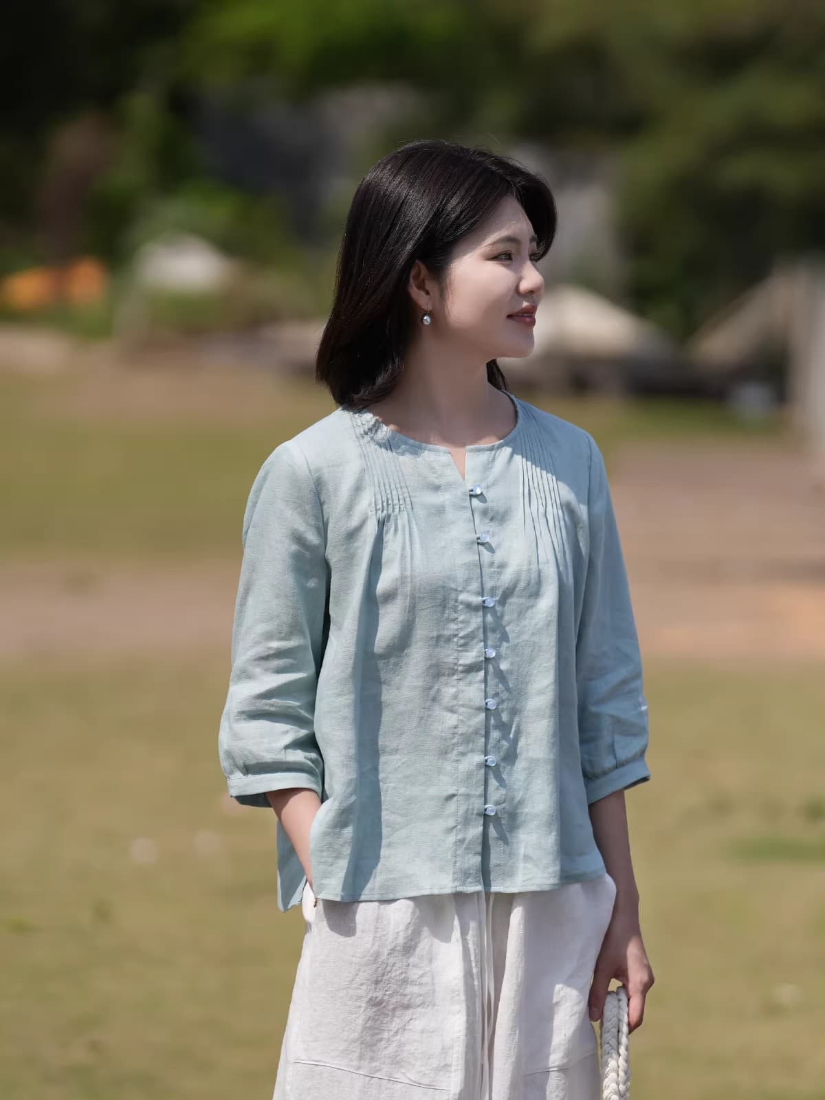 높은 품질 26 여름 새로운 면 린넨 혼방 루즈핏 빅 사이즈 문예 슬림해 보이는 작은 셔츠 상쾌 봄 맨위 상세 이미지 4