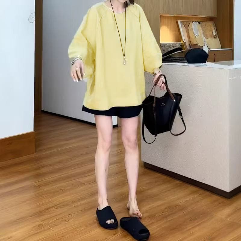 색상 추가 빅 사이즈 여성 의류 유럽 상품 라운드 넥 배트윙 소매 면 린넨 티셔츠 새로운 루즈핏 슬림해 보이는 9부 소매 맨위 상세 이미지 7