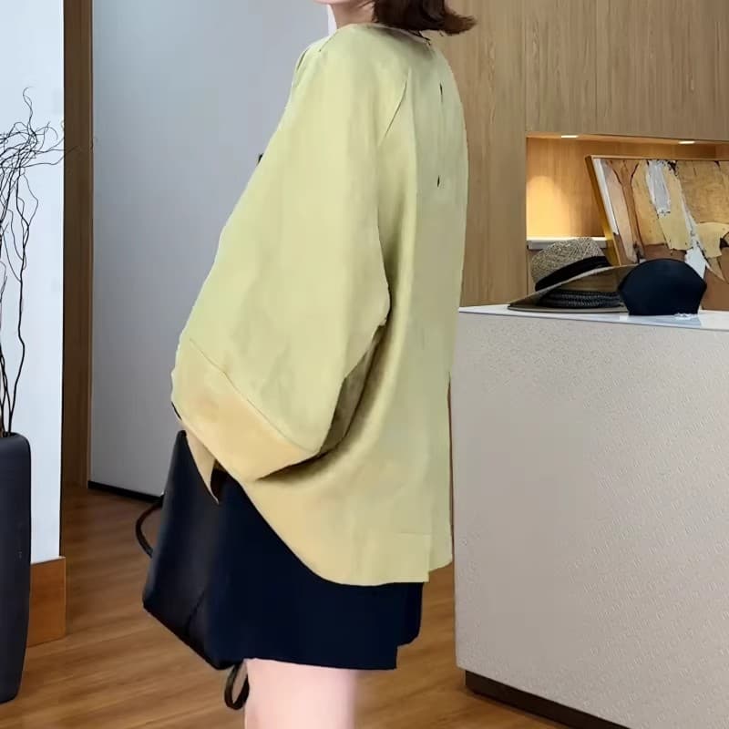 색상 추가 빅 사이즈 여성 의류 유럽 상품 라운드 넥 배트윙 소매 면 린넨 티셔츠 새로운 루즈핏 슬림해 보이는 9부 소매 맨위 상세 이미지 10