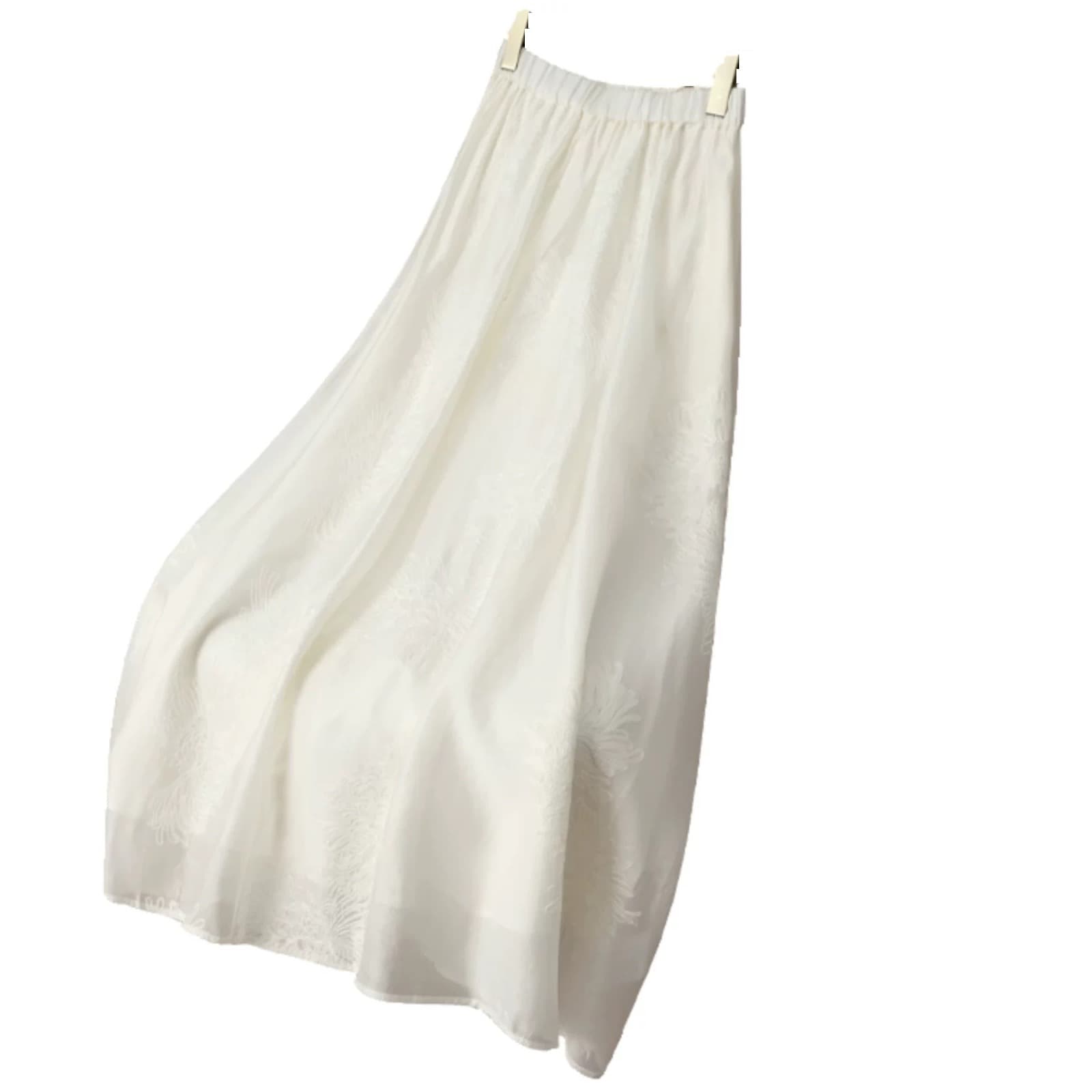 3952 무거운 작업 자수 주간 실크 큰 진자 반신 스커트 여름 얇은 스타일 국풍 고급 센스 자수 검정색 한 마디 거즈 스커트 이미지 5