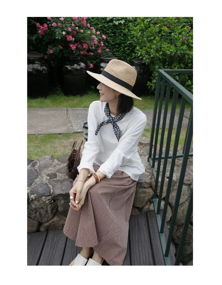 빨간색 기사 치마바지 순면 컬러 짜임 기사 전체 밴딩 단어 Pleat 대 바지 갈색 빨간색 치마바지 상세 이미지 10