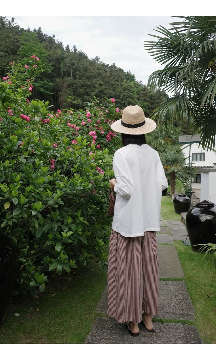 빨간색 기사 치마바지 순면 컬러 짜임 기사 전체 밴딩 단어 Pleat 대 바지 갈색 빨간색 치마바지 상세 이미지 13