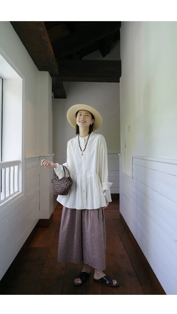 빨간색 기사 치마바지 순면 컬러 짜임 기사 전체 밴딩 단어 Pleat 대 바지 갈색 빨간색 치마바지 상세 이미지 17