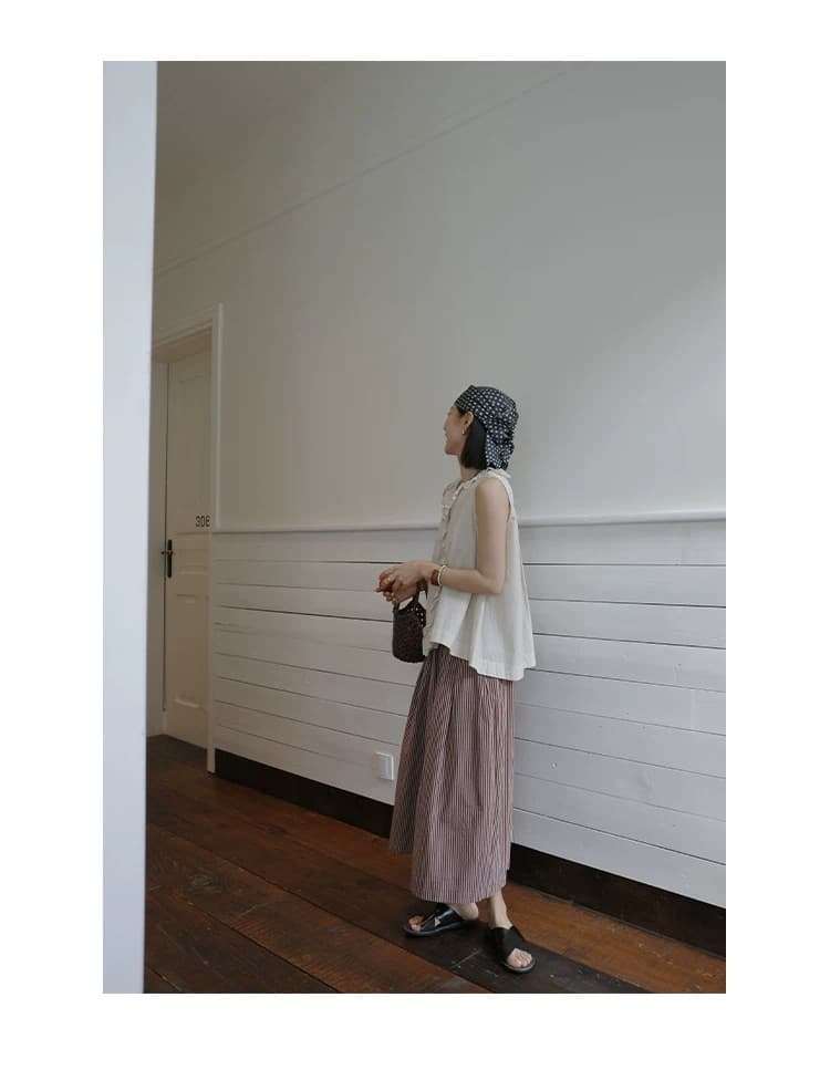 빨간색 기사 치마바지 순면 컬러 짜임 기사 전체 밴딩 단어 Pleat 대 바지 갈색 빨간색 치마바지 상세 이미지 21
