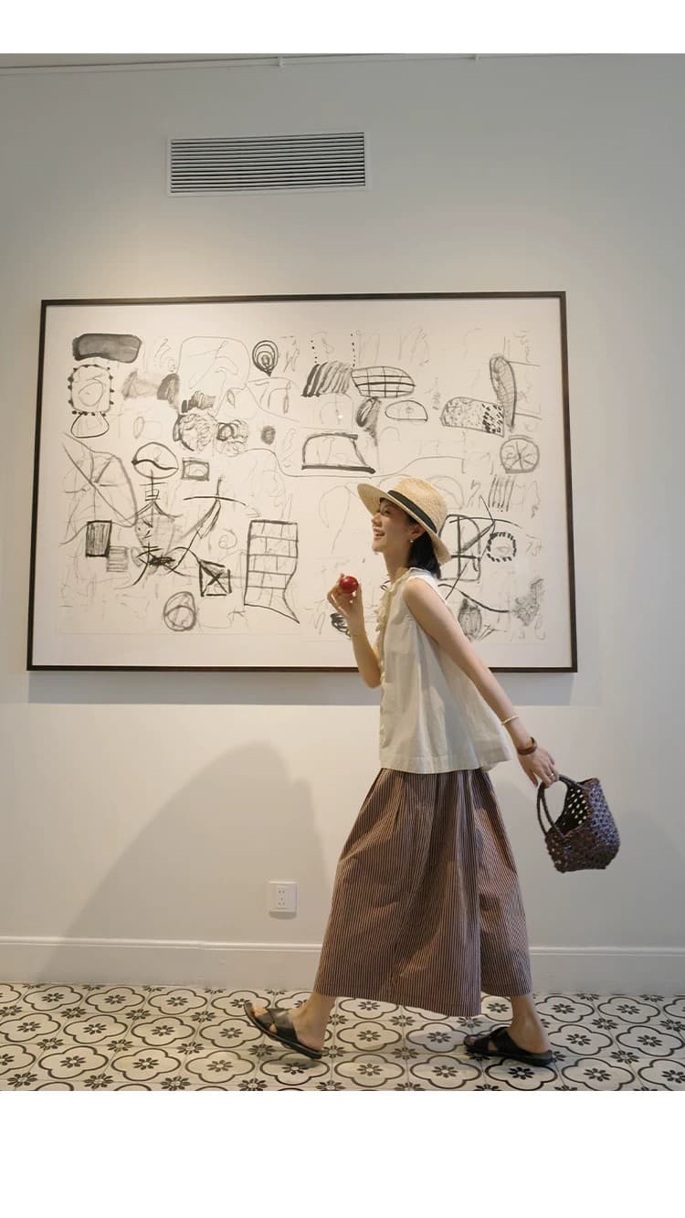 빨간색 기사 치마바지 순면 컬러 짜임 기사 전체 밴딩 단어 Pleat 대 바지 갈색 빨간색 치마바지 상세 이미지 23
