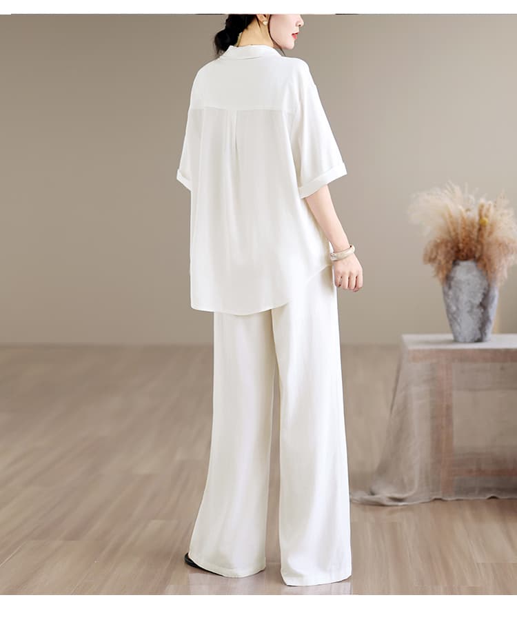 면 린넨 여성복 캐주얼 운동 화이트 셔츠 반팔 여름 패션 휴가 오래된 돈 바람 착용 가져 가라. 상세 이미지 15