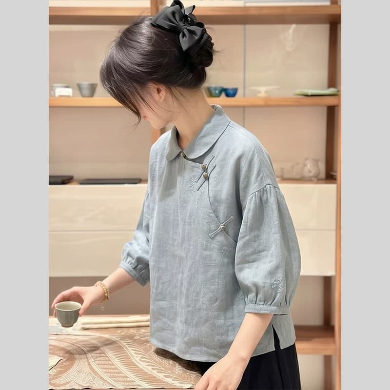 아름다운 새로운 중식 국풍 착용 가져 가라. 고유 한 절묘한 고급 아름다운 반팔 맨위 여성 2026 여름 새로운 상세 이미지 5