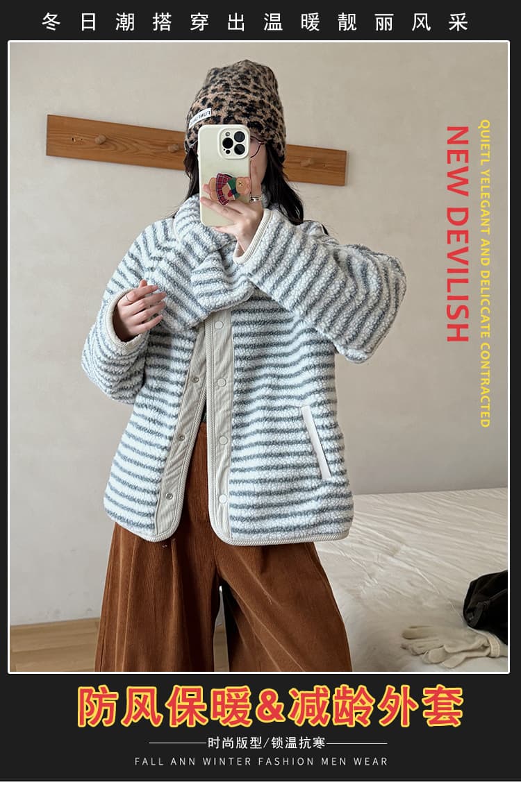 실사 슈퍼 잘 생긴 양면 착용 플리스 새로운 짧은 여성 면 의류 작은 키 학원 스타일 보온 한 부서 클립 상세 이미지 1