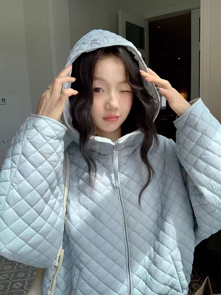 장 베이 베이 얇고 가벼운 버블 푸 링 그리드 후드 아래 면화 의류 루즈핏 슬림해 보이는 보온 한 부서 ins 바람 학생 면 옷 상세 이미지 24