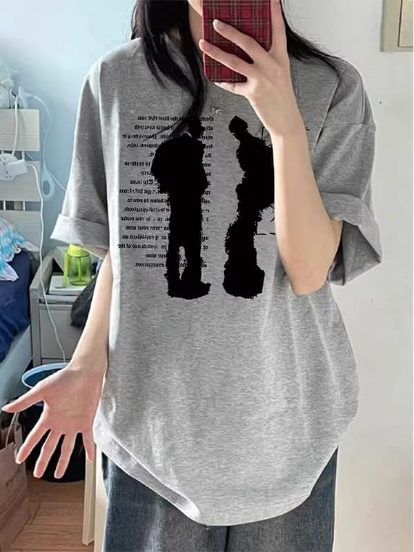 경관 그림 21 순면 210 그램 2026 년 봄 여름 드레스 반팔 티셔츠 여성 한국 스타일 프린트 이미지 3